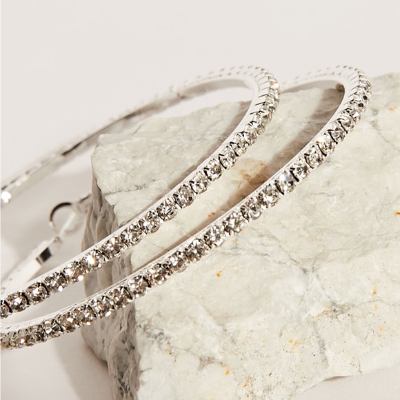 New Sterling Silver White Sapphire Minimalist Luxury Classic Hoop Earrings - Picture 3 of 16